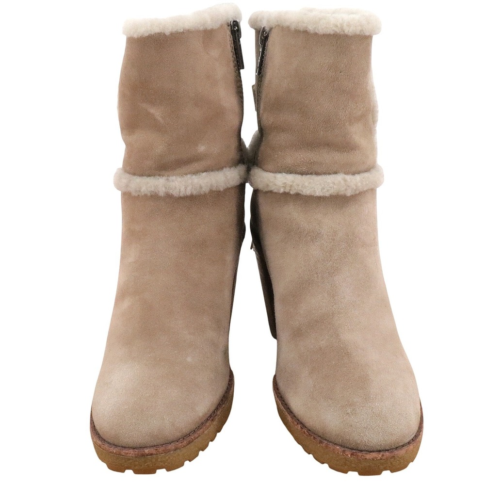 FRYE Jen Shearling Suede Ankle Boots Taupe Tassel Block Heel Women's 7 - Picture 4 of 11